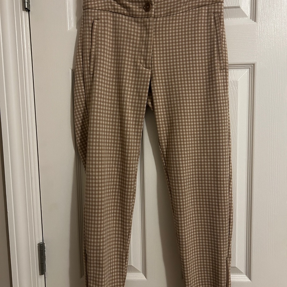Betabrand Skinny-Leg | Cigarette Dress Pant Yoga Pants (Taupe Gingham)